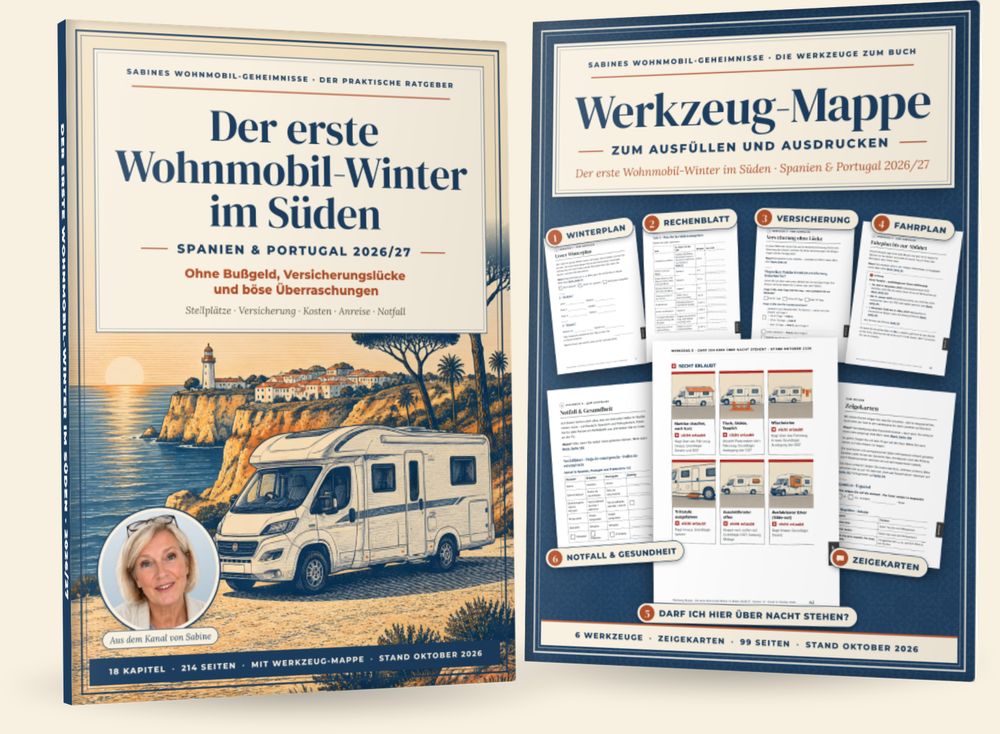 Das Buch „Der erste Winter im Süden – Spanien und Portugal 2026/27“ und die Werkzeug-Mappe zum Ausfüllen und Ausdrucken
